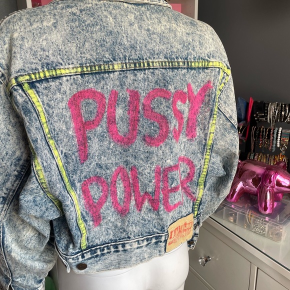 Denim Jacket with Pink and Green Accents - Picture 2 of 3